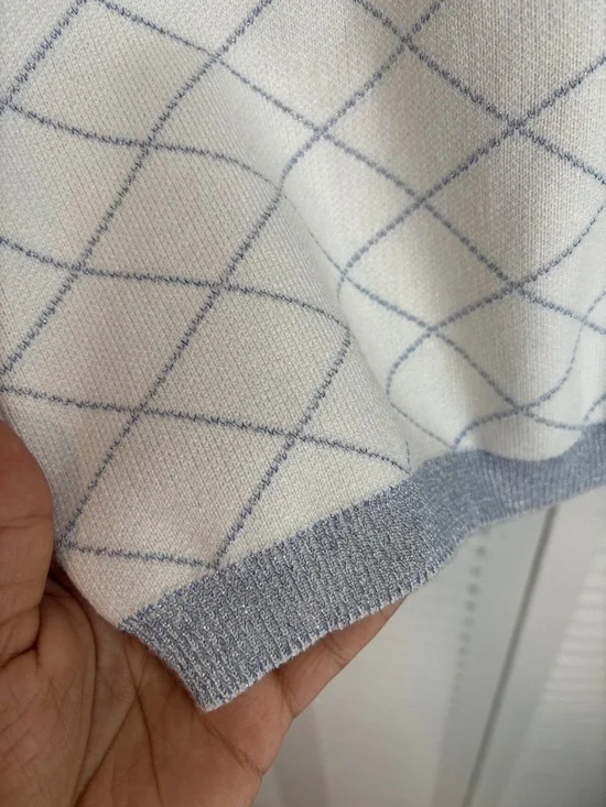 NAIN White Blue Knit Cardigan Dress Button Front Chic Feminine Style - Picture 7 of 16